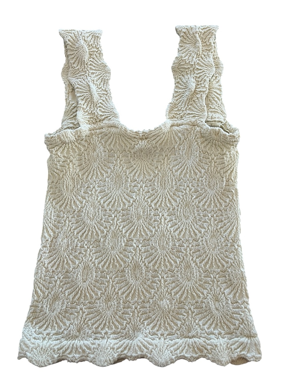 Free People Textured Cream Floral Boho Coastal Tank Top- S - Picture 2 of 4